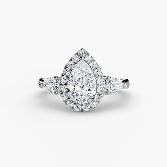 Three – Stone Ring with Halo