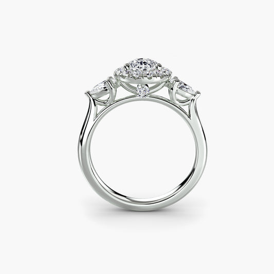 Three – Stone Ring with Halo