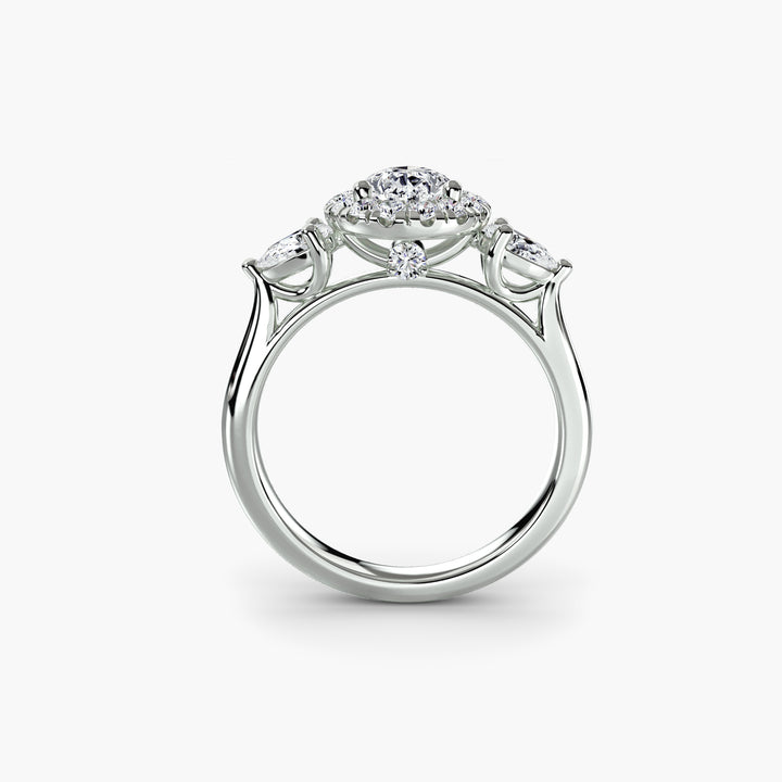 Three – Stone Ring with Halo