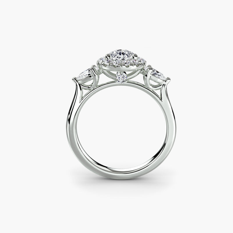 Three – Stone Ring with Halo