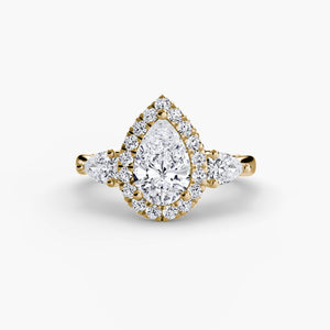 Three – Stone Ring with Halo