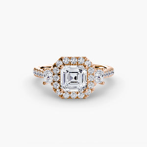 Three – Stone Ring with Halo 2