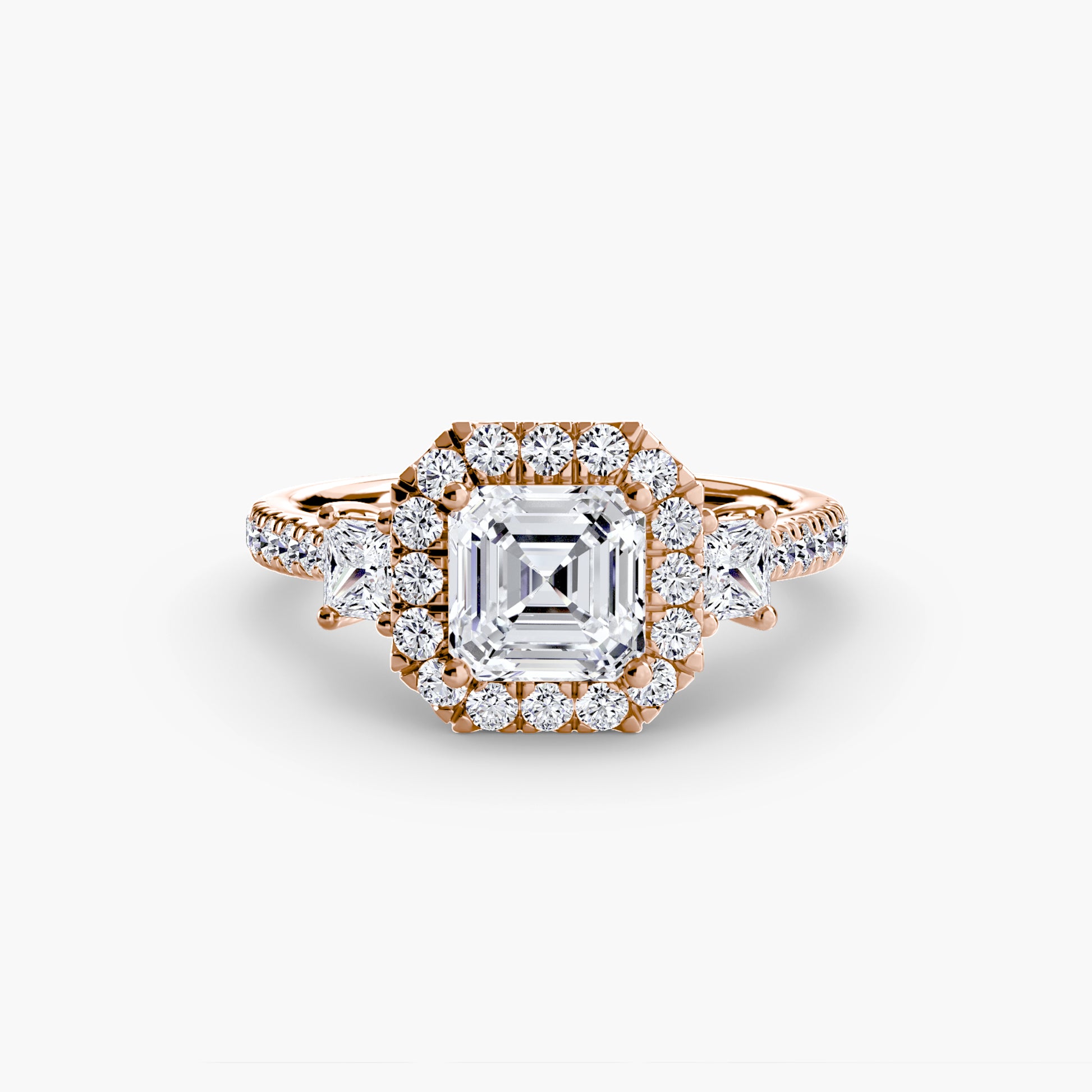 Three – Stone Ring with Halo 2