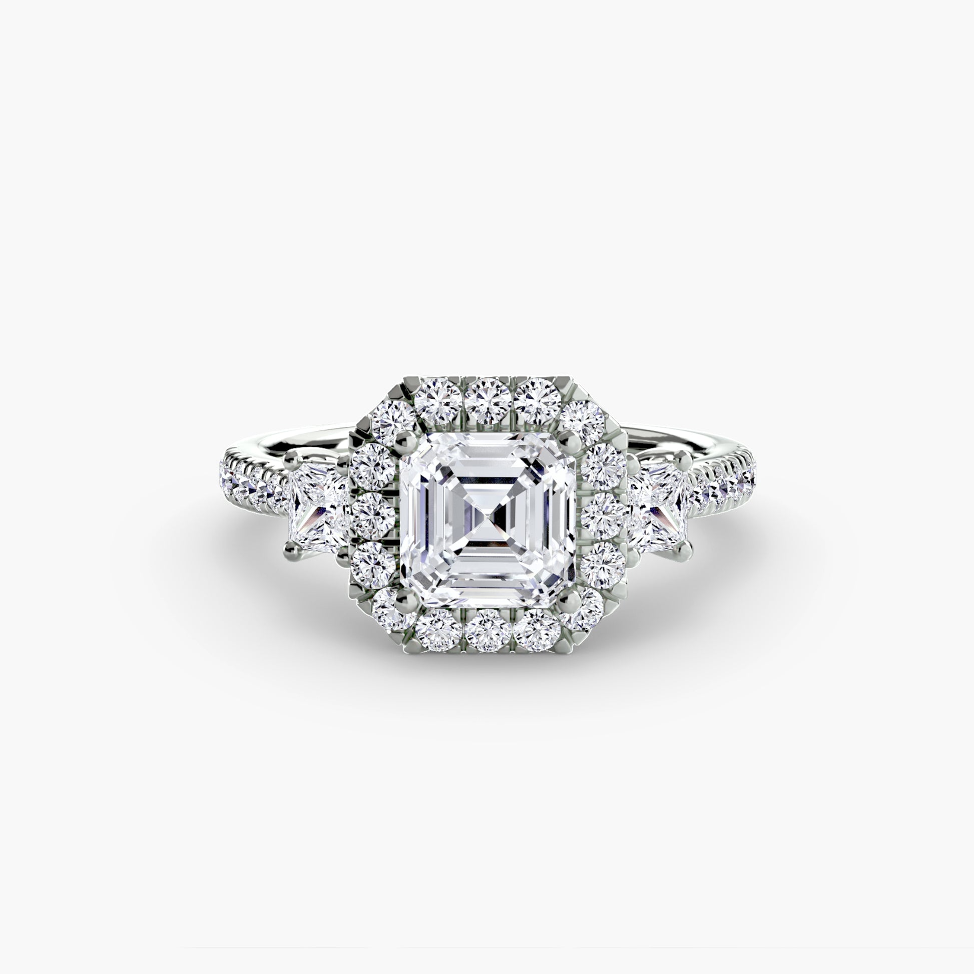 Three – Stone Ring with Halo 2