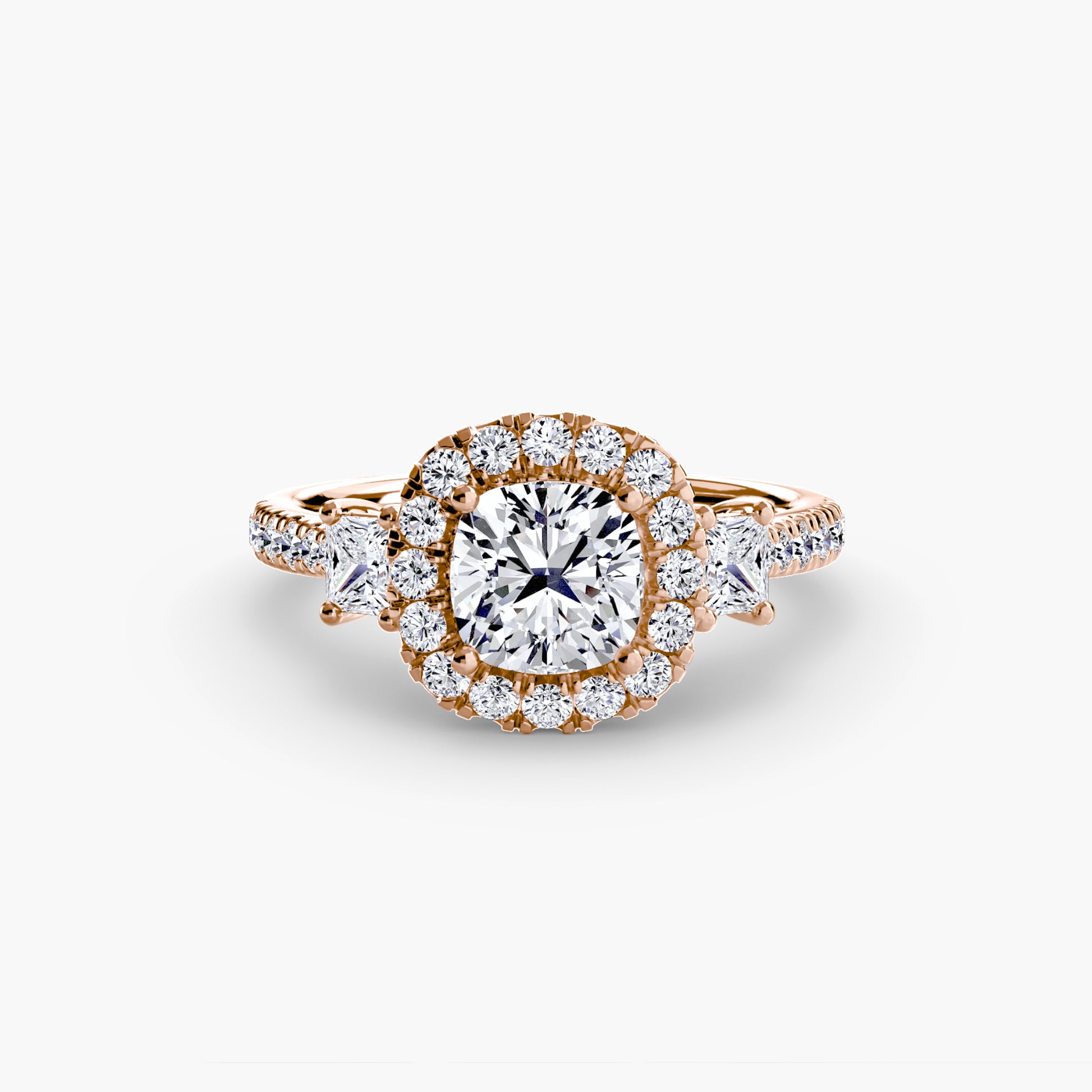 Three – Stone Ring with Halo 2