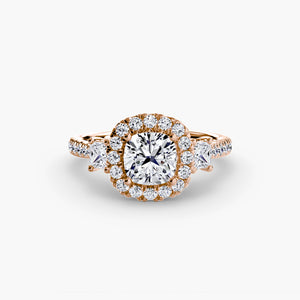 Three – Stone Ring with Halo 2