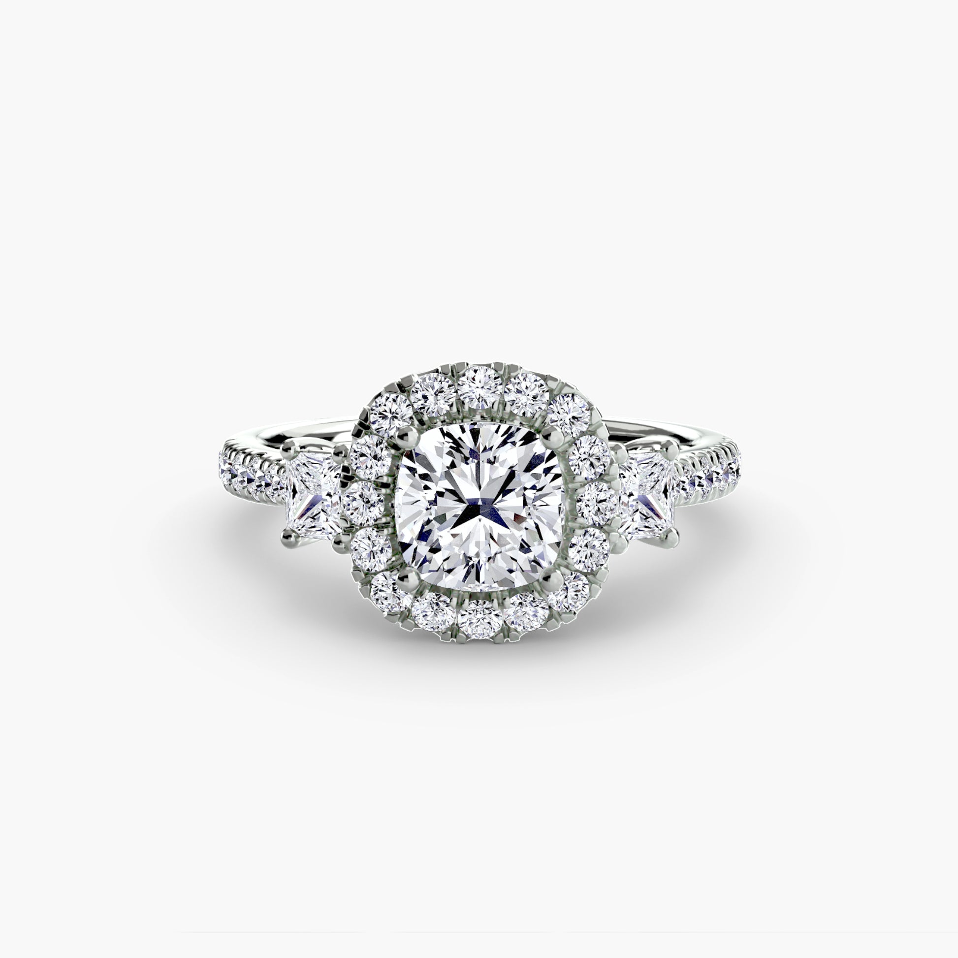 Three – Stone Ring with Halo 2