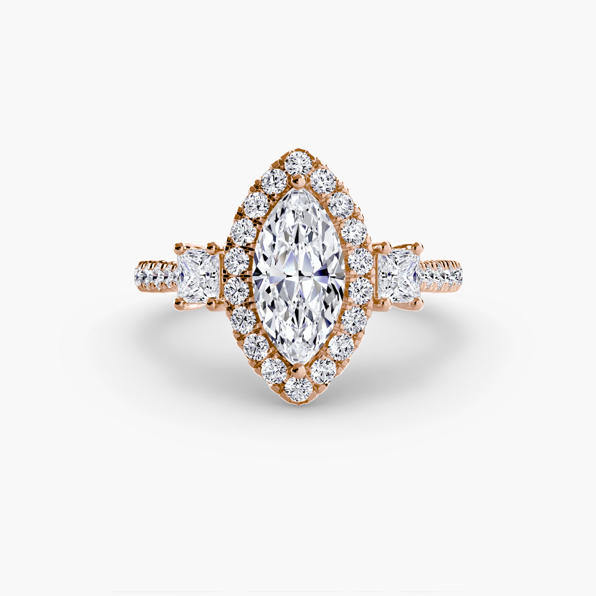Three – Stone Ring with Halo 2