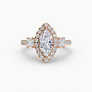 Three – Stone Ring with Halo 2