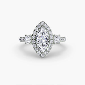 Three – Stone Ring with Halo 2