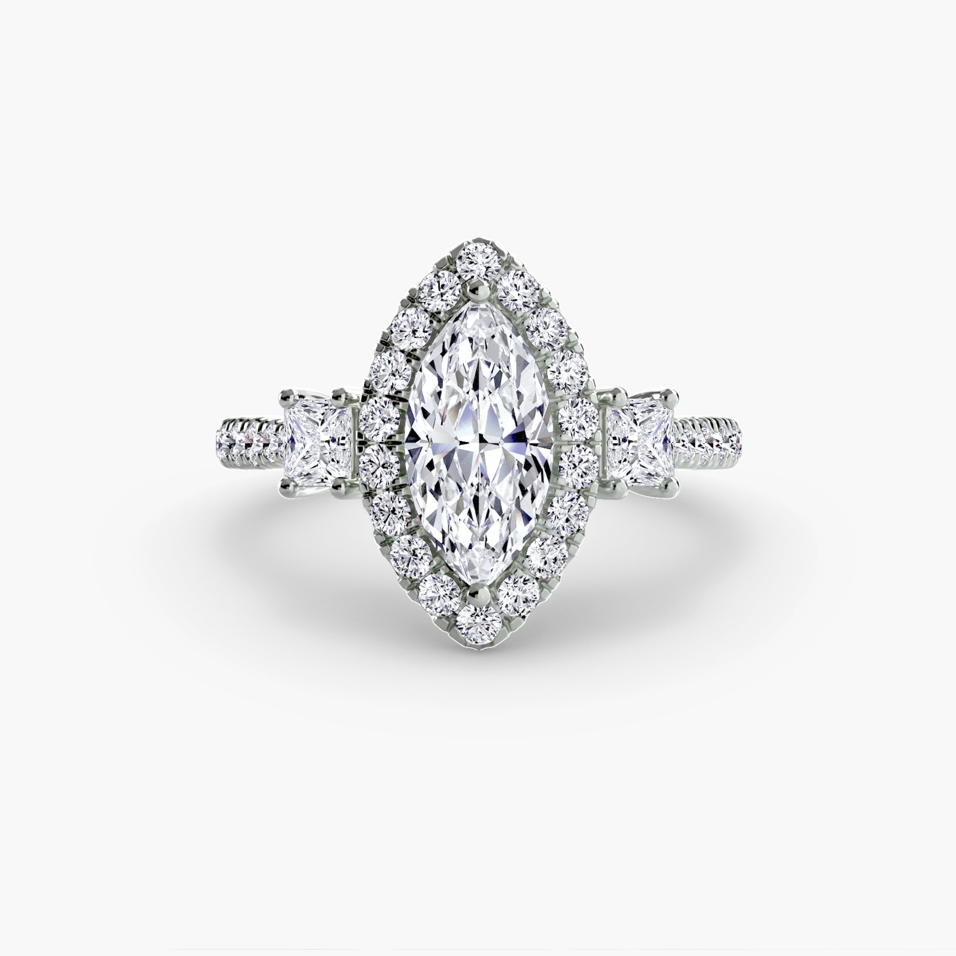 Three – Stone Ring with Halo 2
