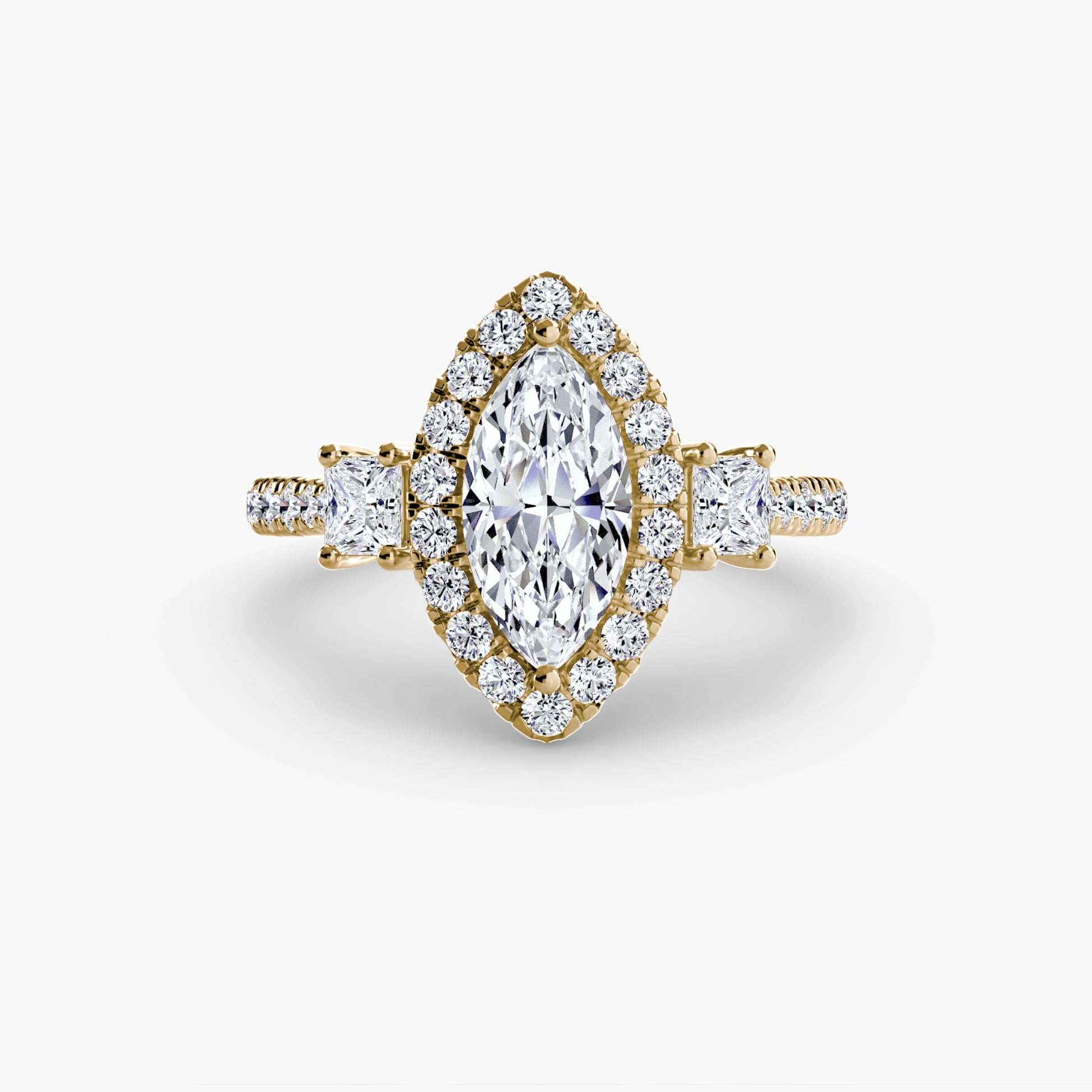 Three – Stone Ring with Halo 2