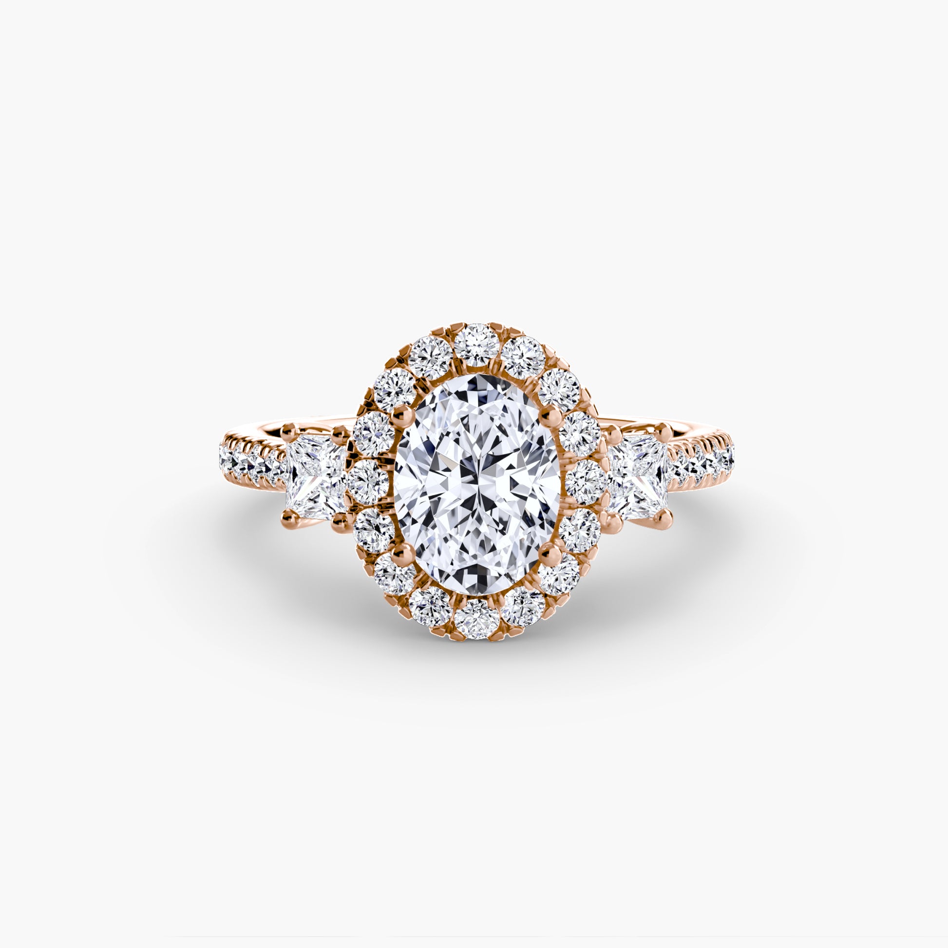 Three – Stone Ring with Halo 2