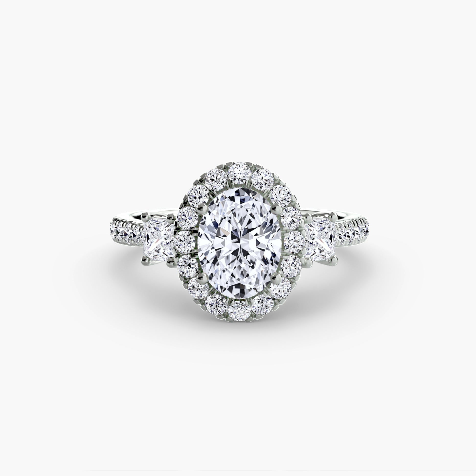 Three – Stone Ring with Halo 2