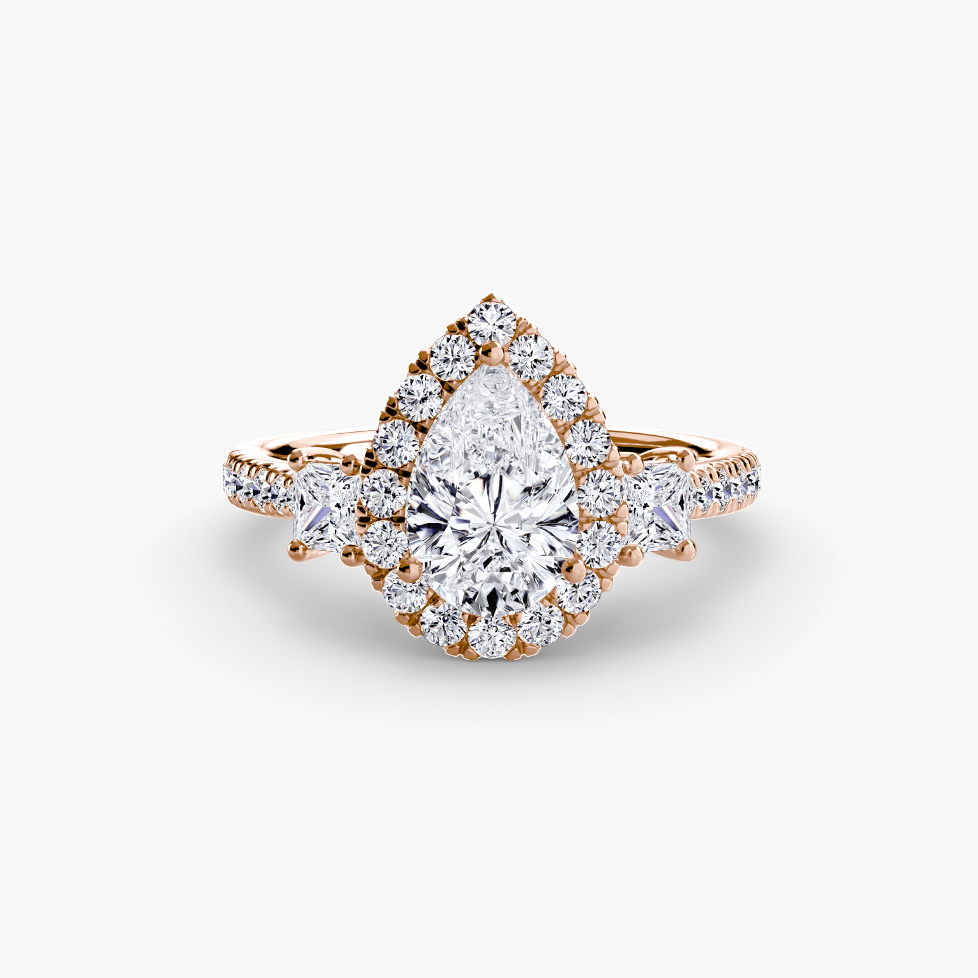 Three – Stone Ring with Halo 2