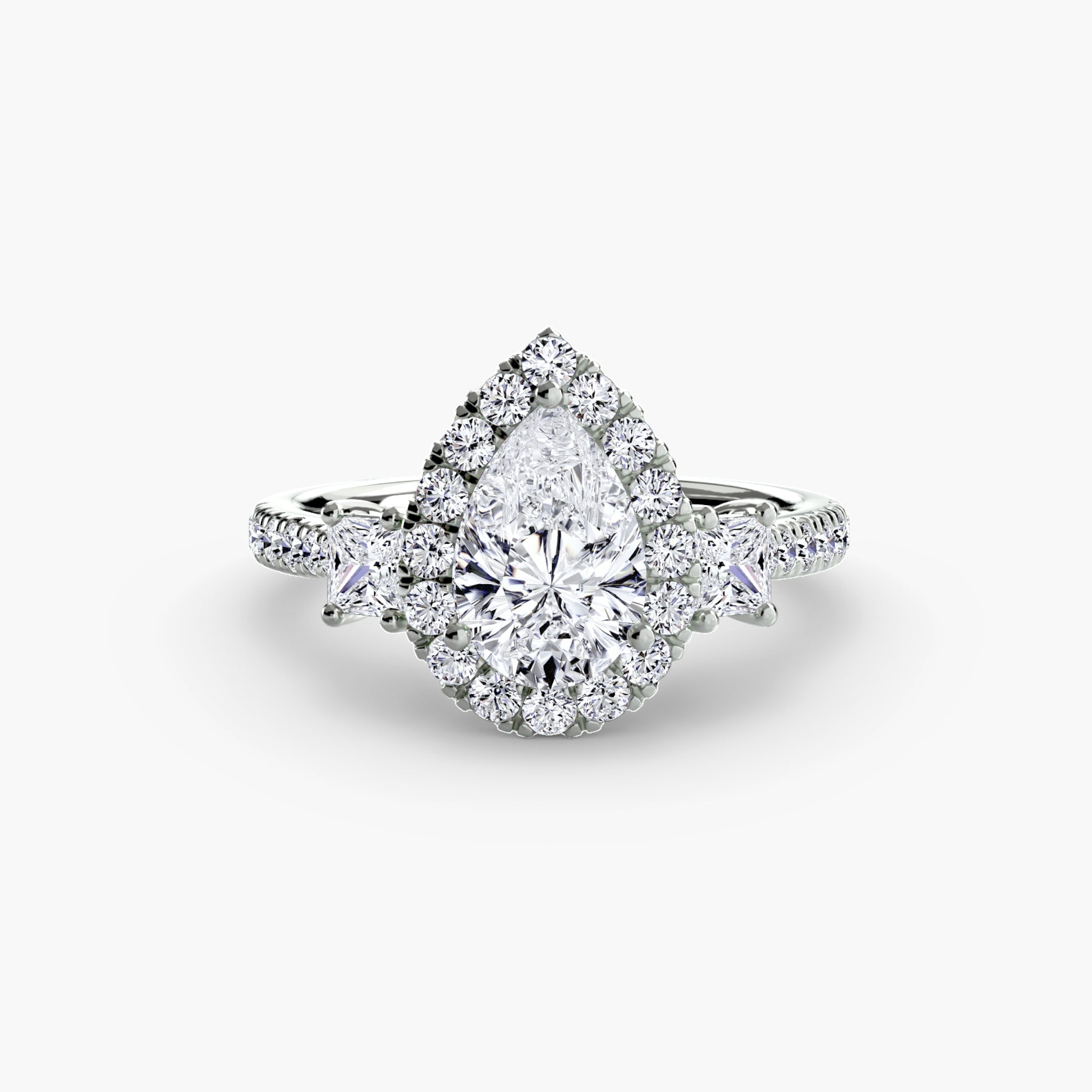 Three – Stone Ring with Halo 2
