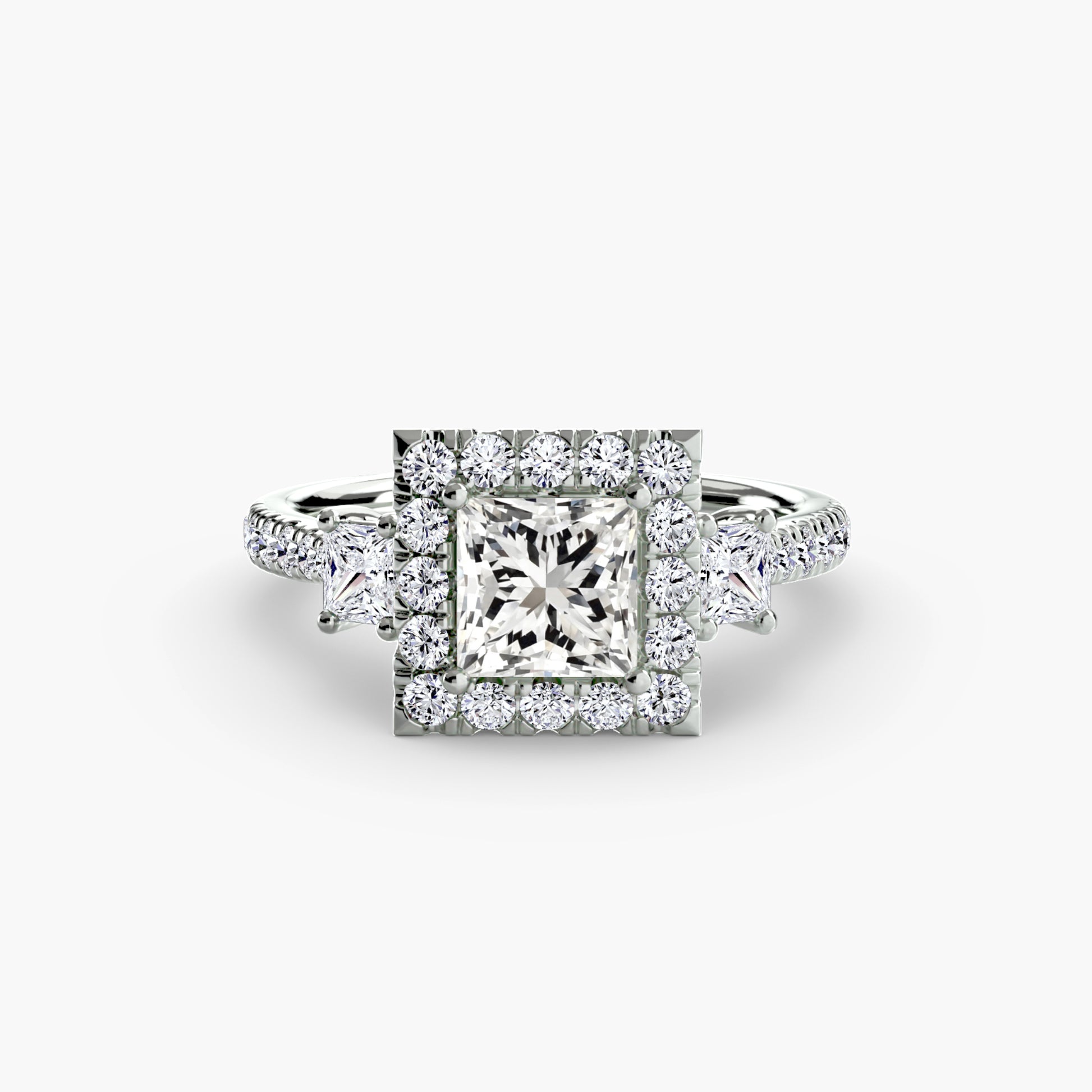 Three – Stone Ring with Halo 2