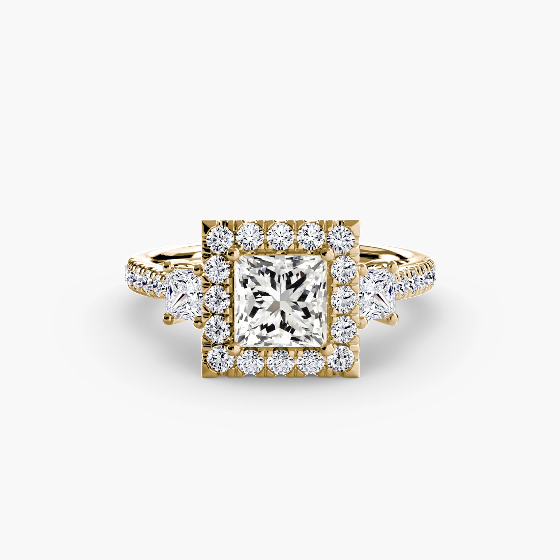 Three – Stone Ring with Halo 2