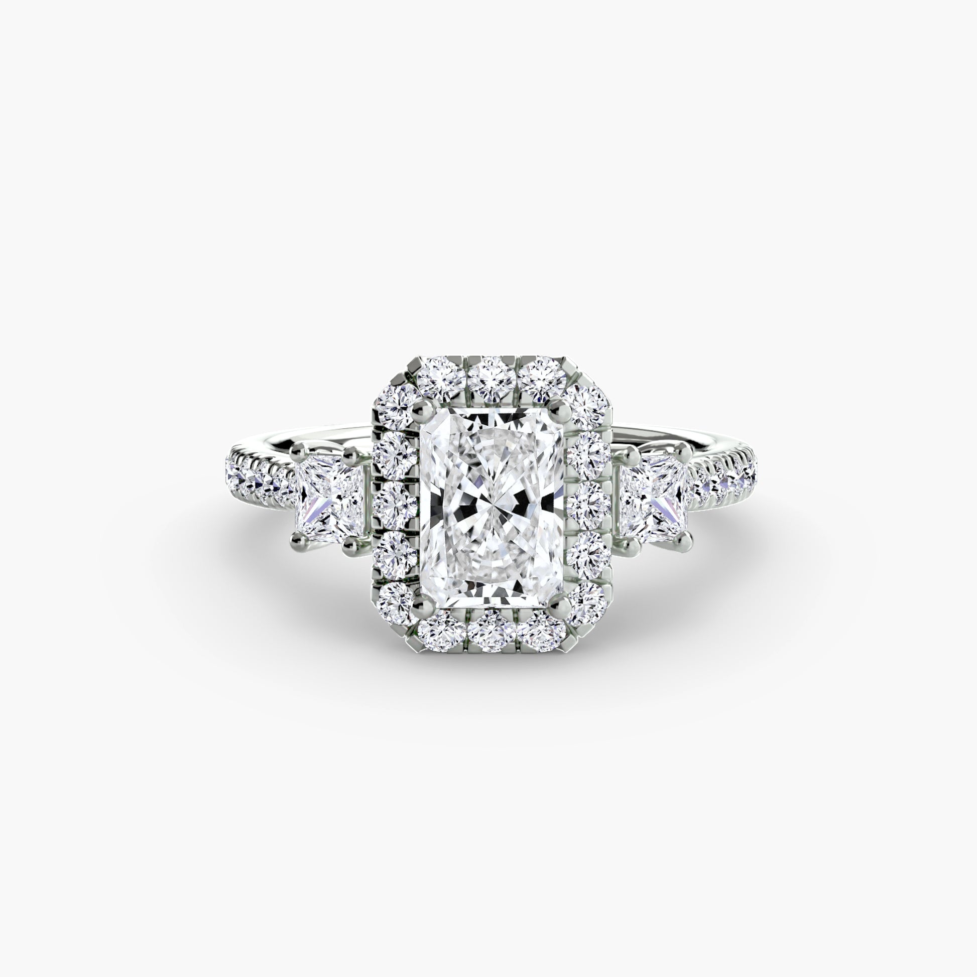 Three – Stone Ring with Halo 2