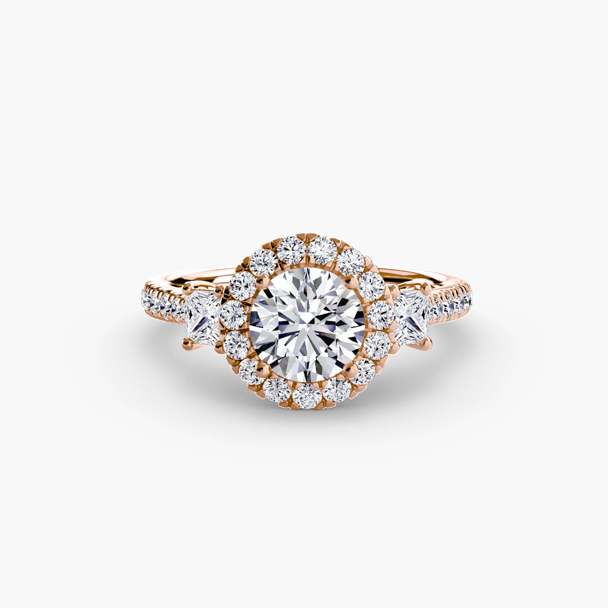 Three – Stone Ring with Halo 2