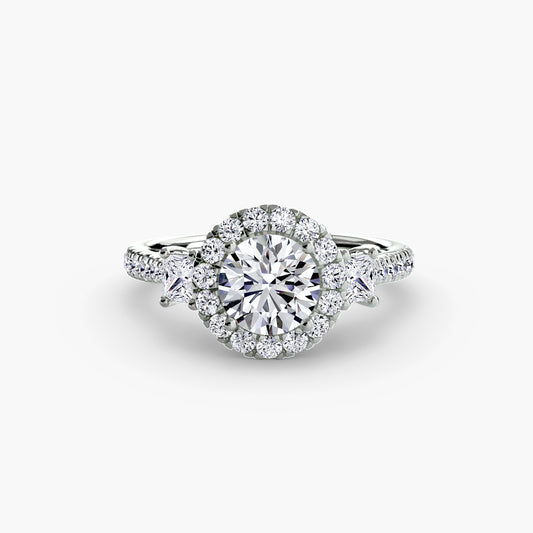 Three – Stone Ring with Halo 2