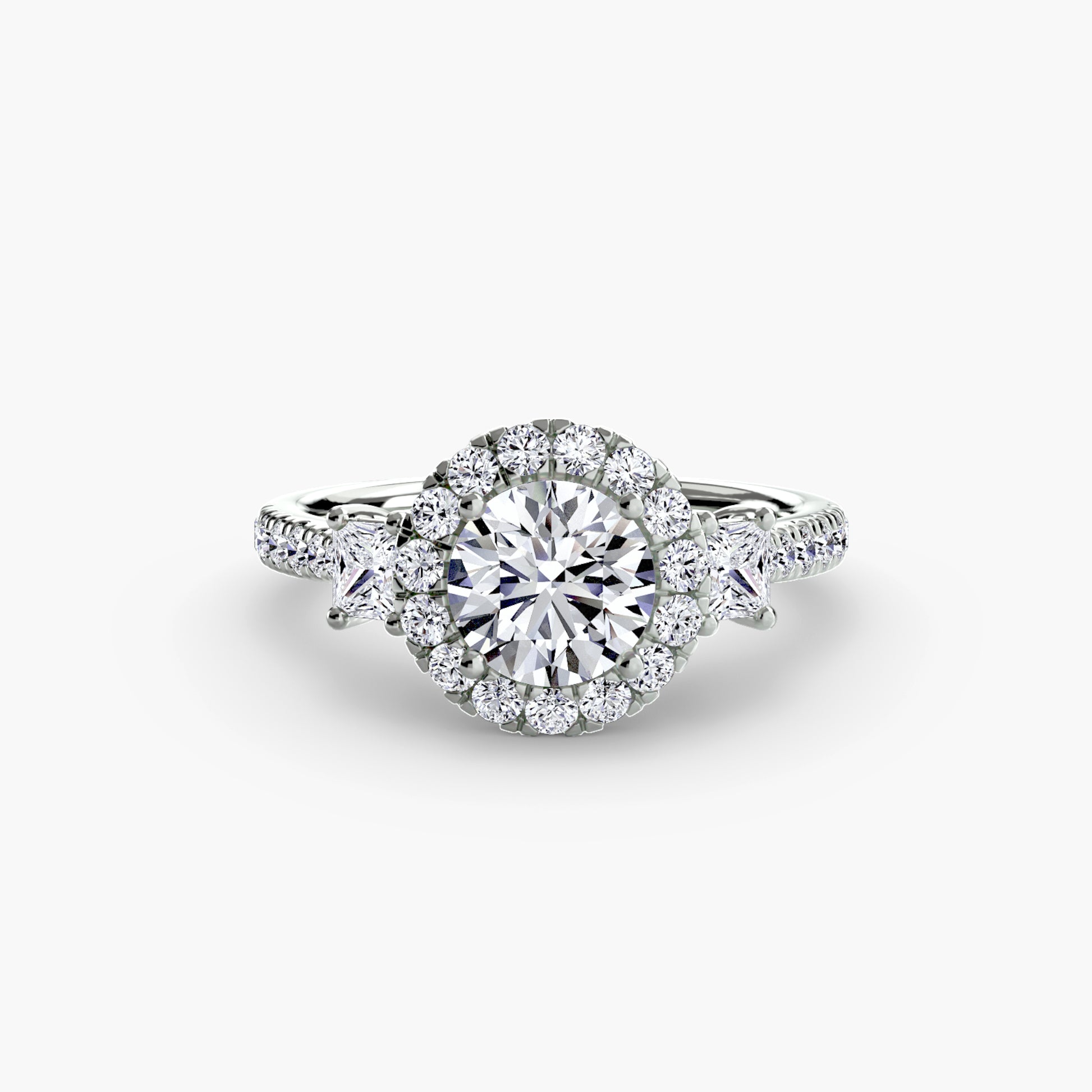 Three – Stone Ring with Halo 2