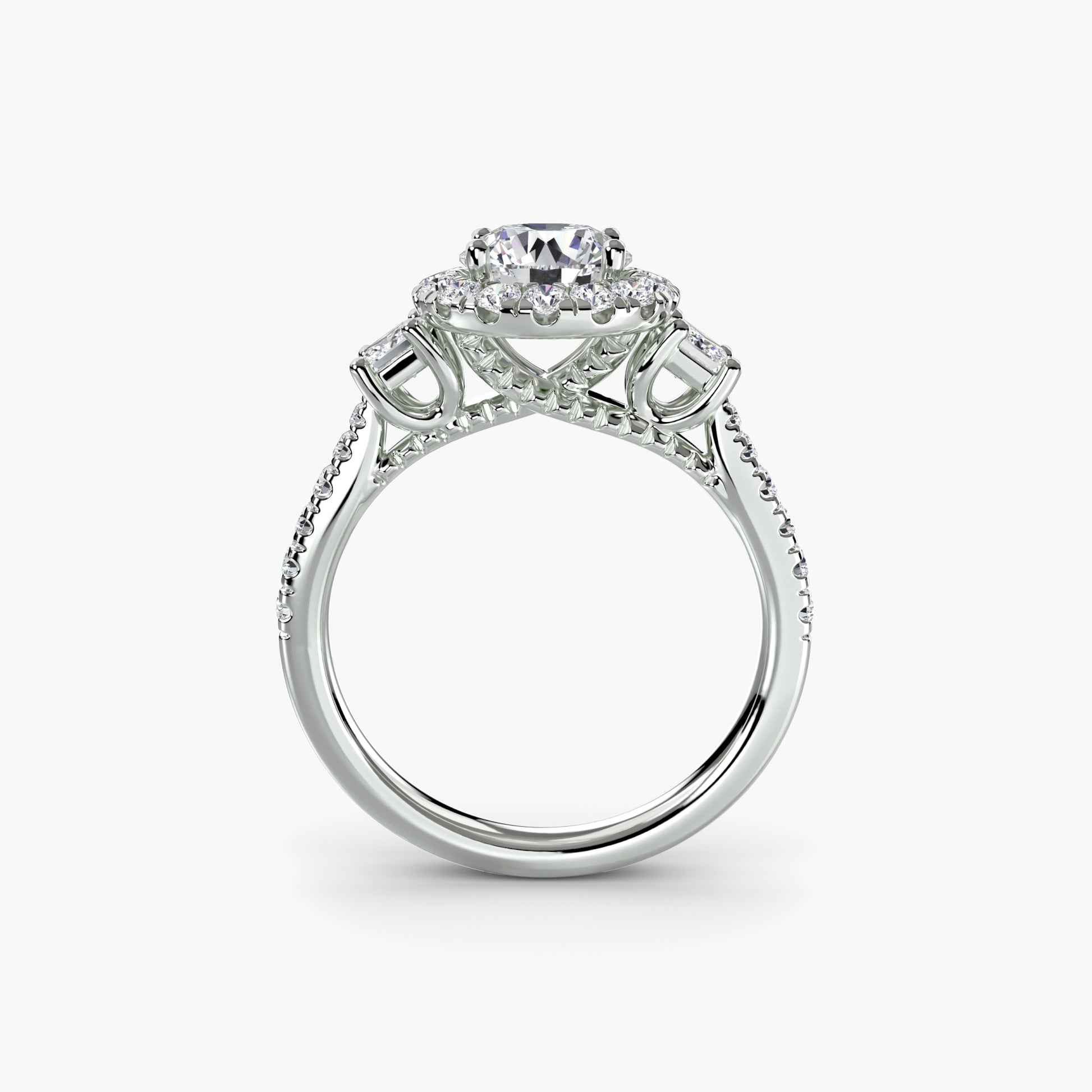 Three – Stone Ring with Halo 2