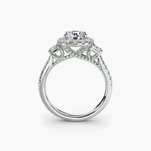 Three – Stone Ring with Halo 2