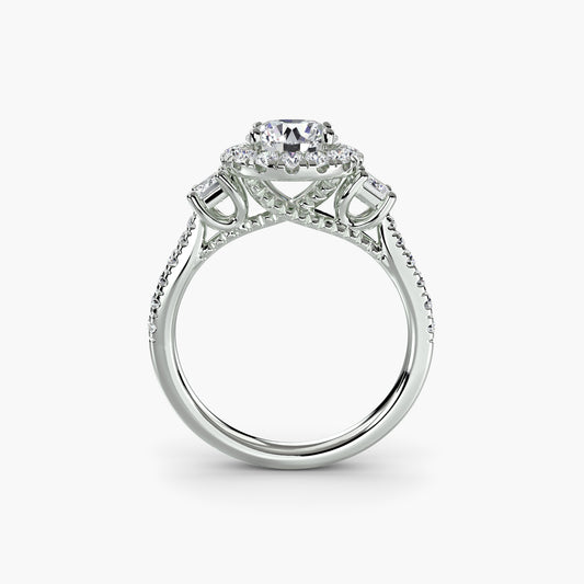 Three – Stone Ring with Halo 2