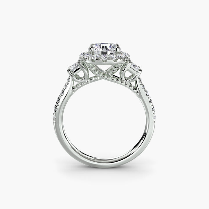 Three – Stone Ring with Halo 2