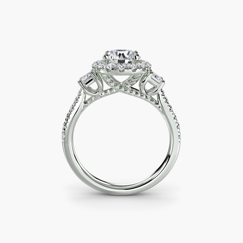 Three – Stone Ring with Halo 2