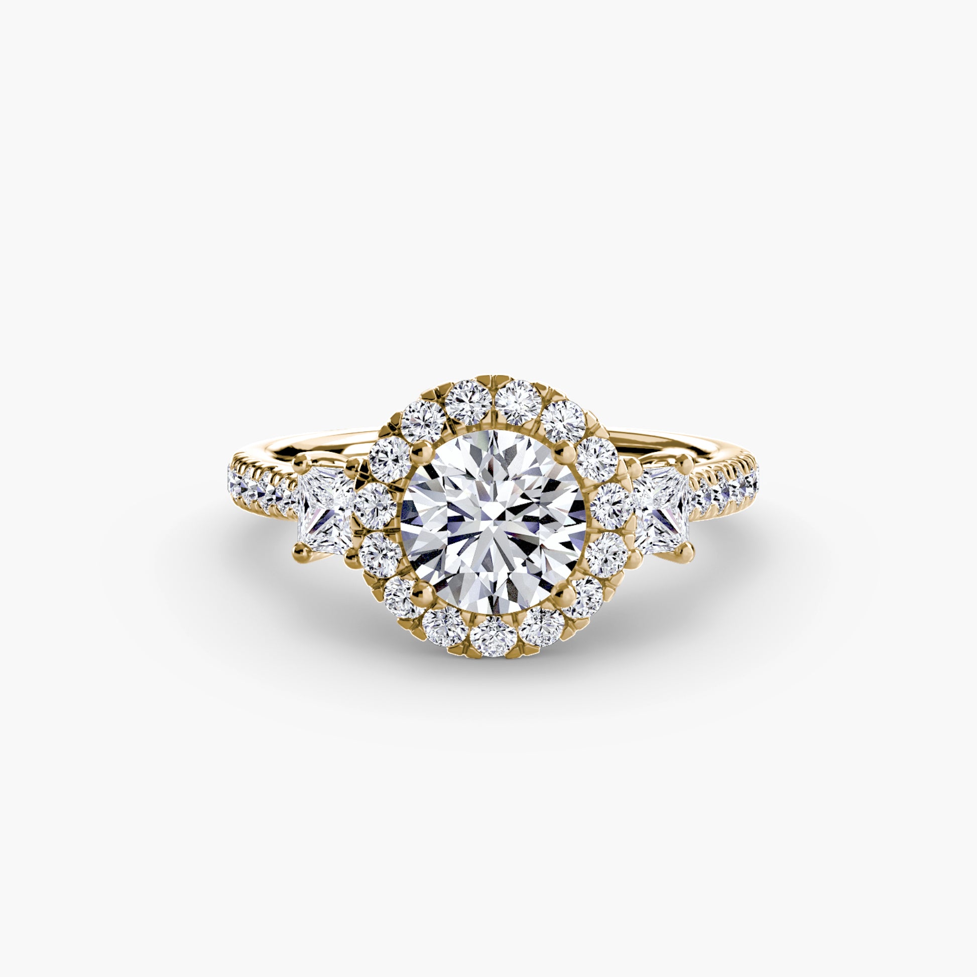 Three – Stone Ring with Halo 2