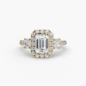 Three – Stone Ring with Halo 2