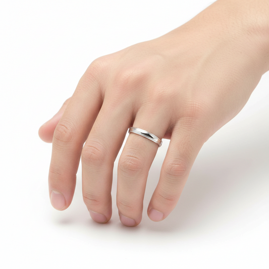 925 Sterling Silver High Polished Bordered Band Ring
