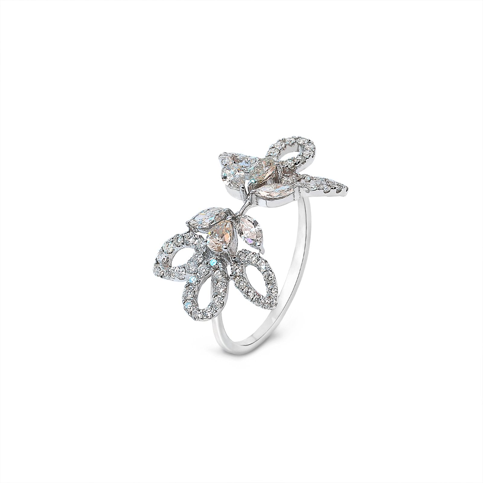 White Gold Diamond Ring Two side of shank same design Setting with round and Marquise Diamonds TDW: 0.95ct VS,GH,18k