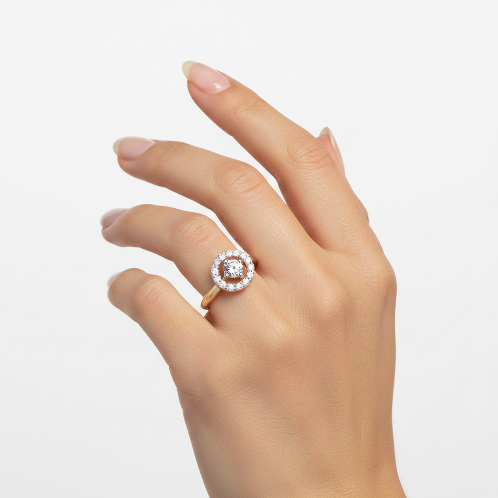 18K Yellow Gold Circled Diamond Ring, TDW: 0.63ct VS HI