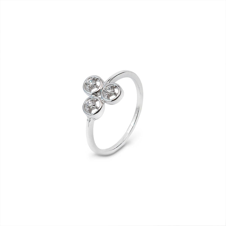 14K Three Circle Design White Gold Diamond Ring
