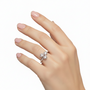 14K Three Circle Design White Gold Diamond Ring