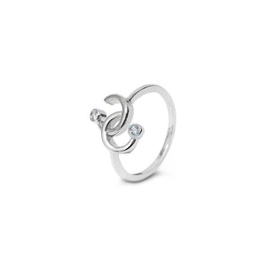 14K White Gold Two Open Circles Intertwined Ring