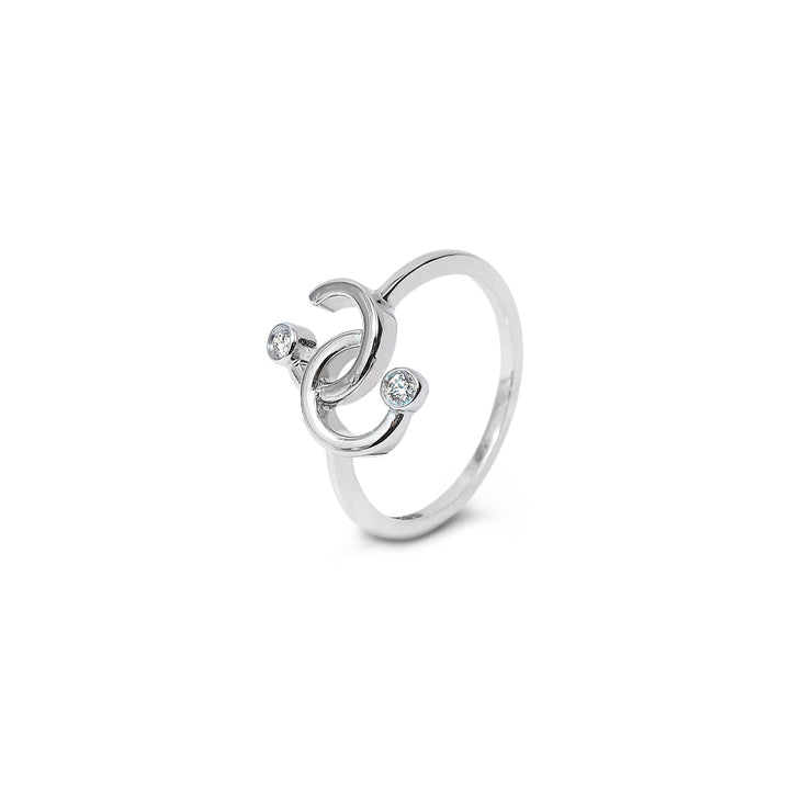 14K White Gold Two Open Circles Intertwined Ring