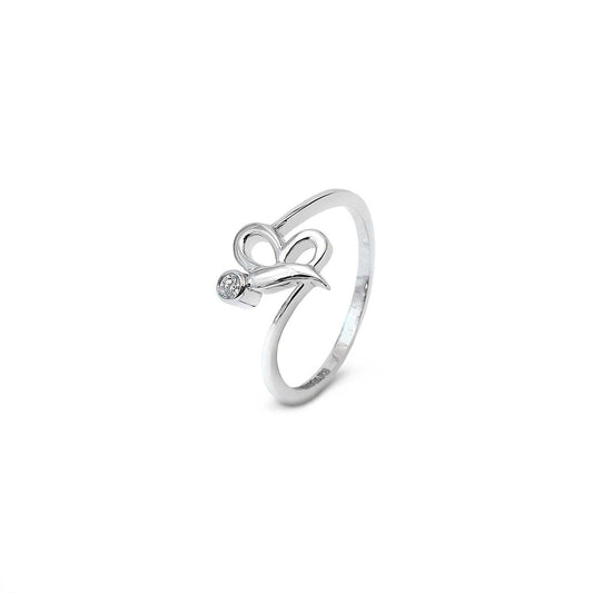 Butterfly Design White Gold Diamond Ring ,14k 0.1ct 2.27gr