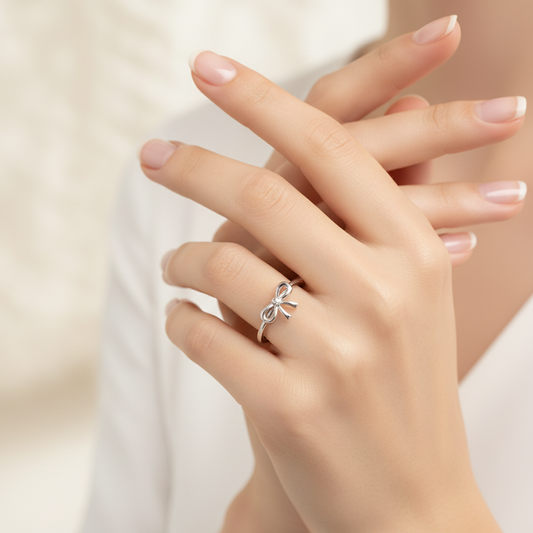 14K Small Ribbon Design White Gold Ring