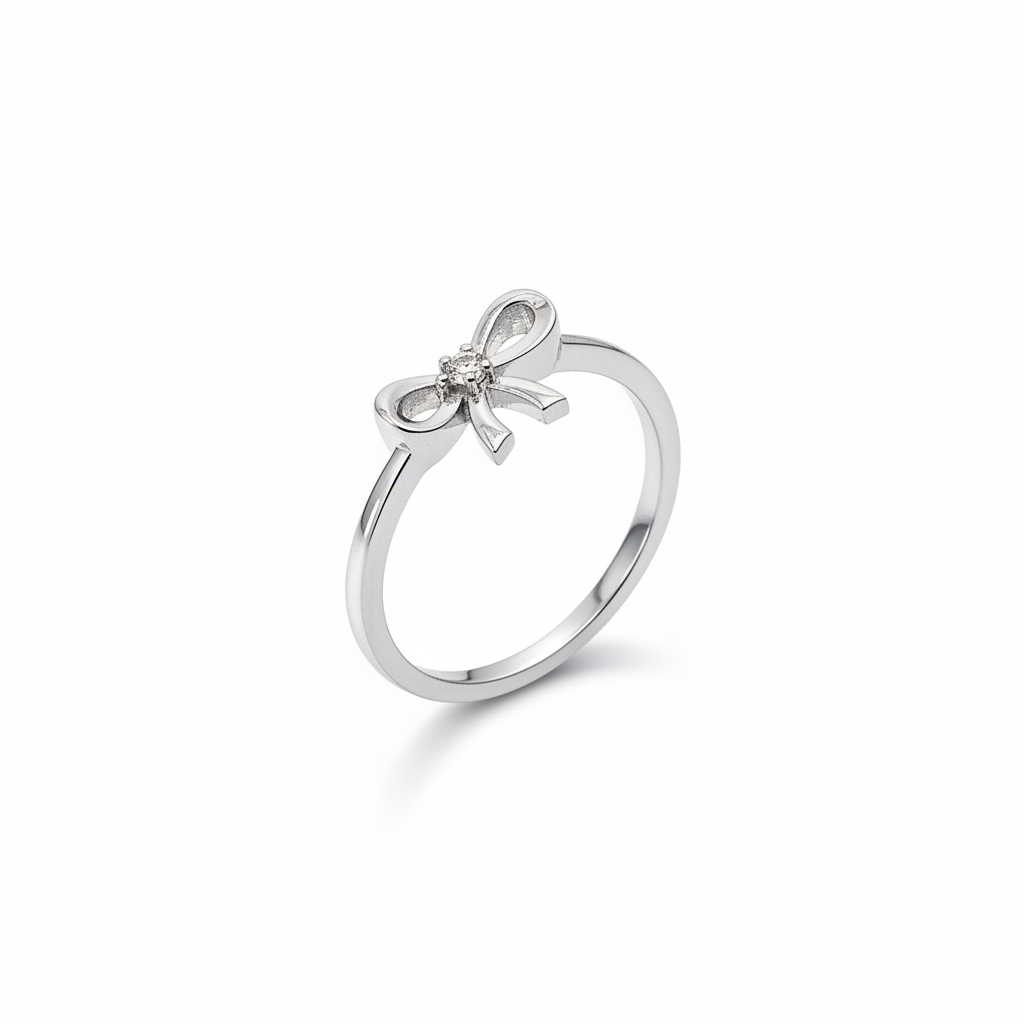 14K Small Ribbon Design White Gold Ring