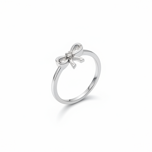 14K Small Ribbon Design White Gold Ring