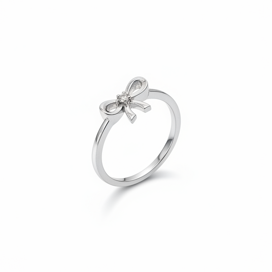 14K Small Ribbon Design White Gold Ring