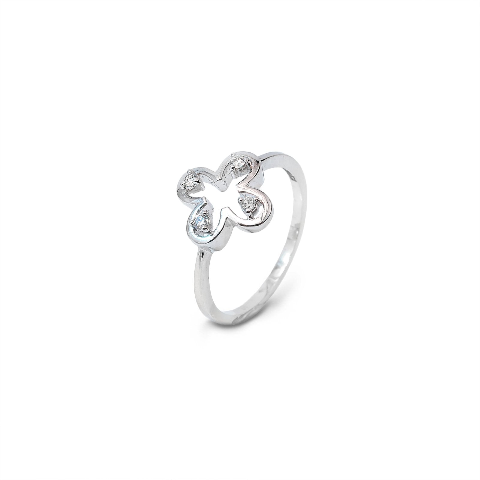 Flower Shape White Gold Diamond Ring 14k TDW:0.11ct2.49gr