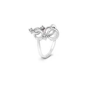 14K White Gold Four Circles Ring with Natural Diamonds TDW:0.07ct