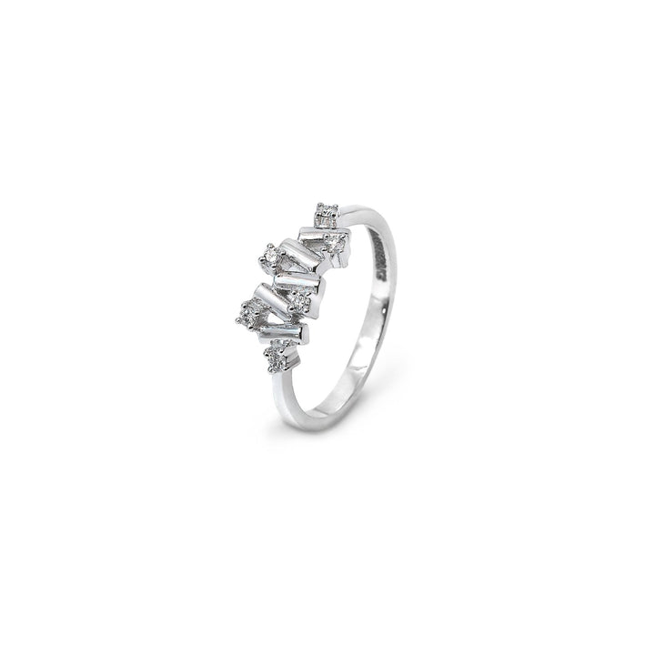 14K White Gold Zigzag Design Diamond Ring