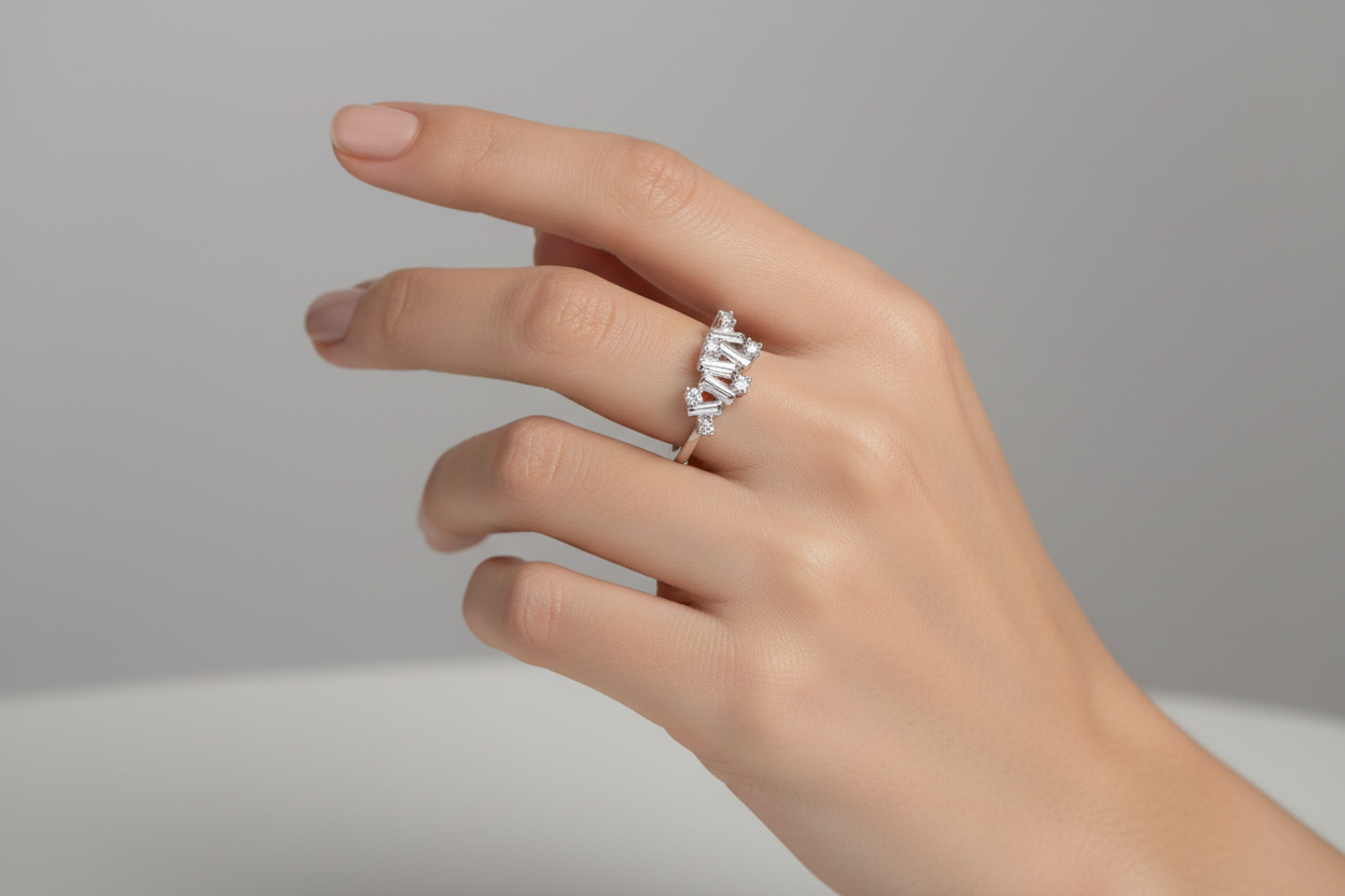 White Gold Zigzag Design Diamond Ring 14k TDW:0.12ct