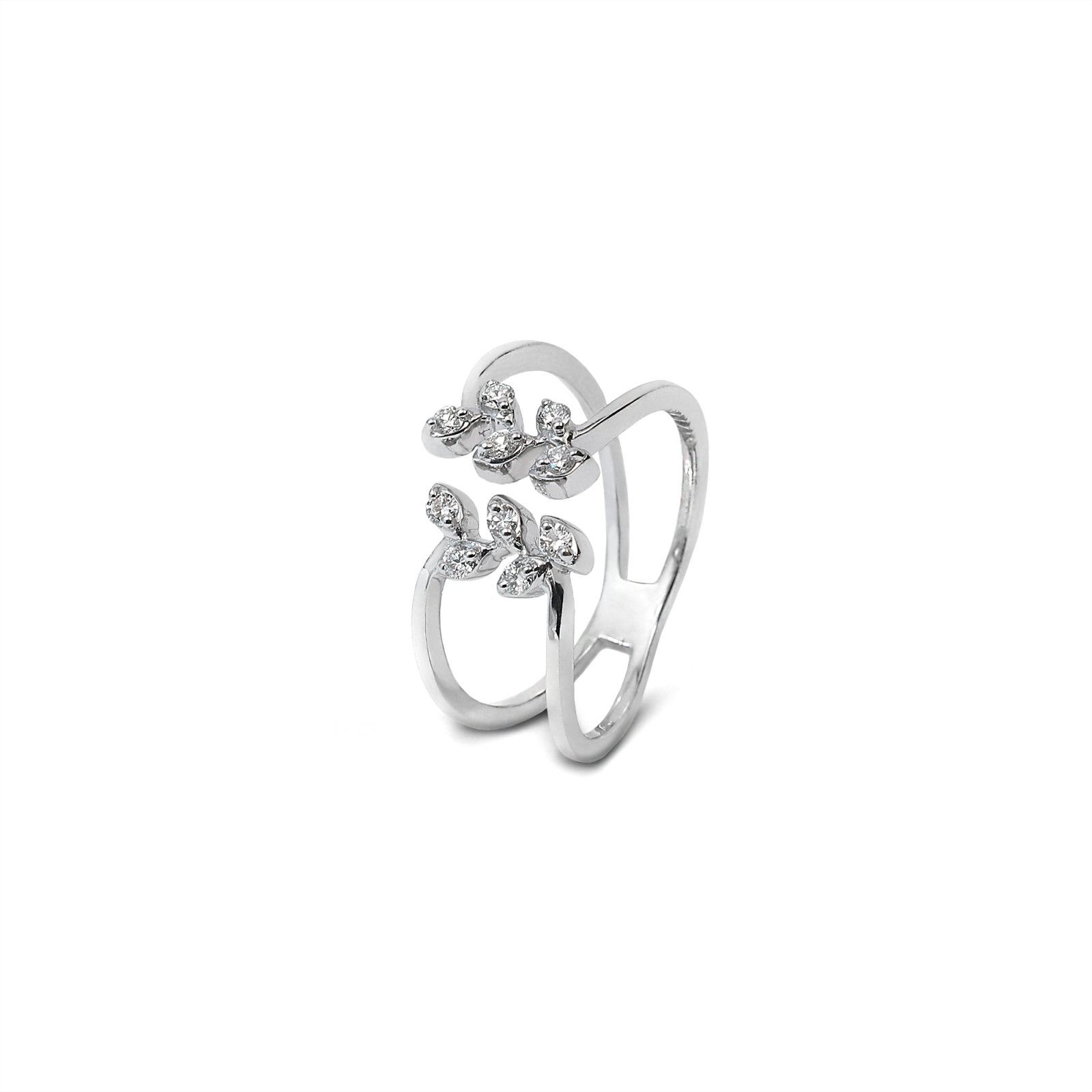 White Gold two Sided Branch style ring setting with Natural Round Diamonds 14k TDW:0.22ct VS GH 3.32gr